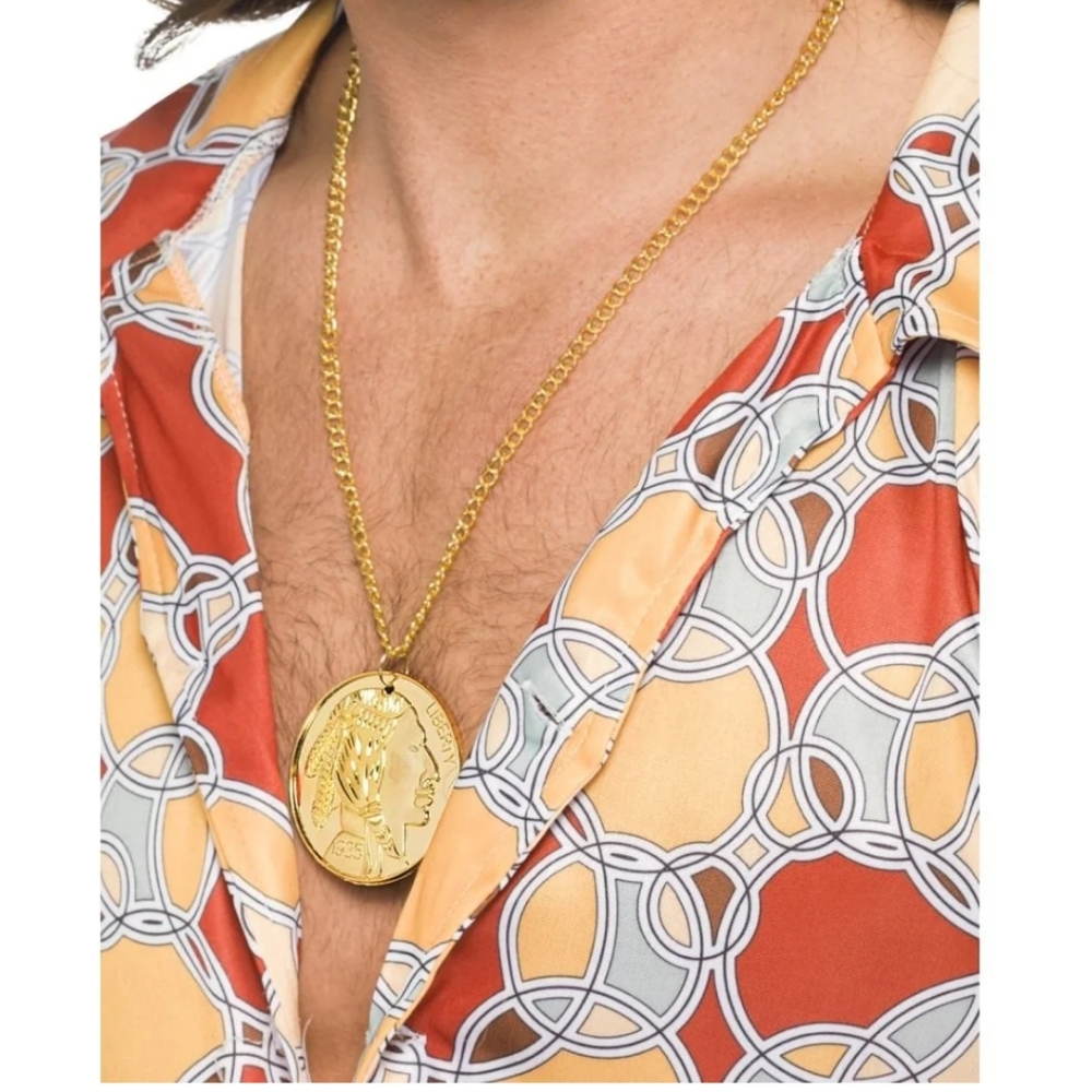 Smiffy's Gold Medallion Necklace Unisex